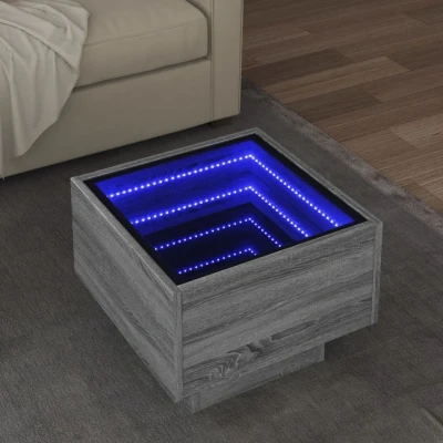 Afbeelding van Bijzettafel met LED 40x40x30 cm bewerkt hout grijs sonoma eiken