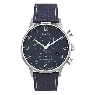 Afbeelding van Timex Waterbury TW2T71300 Horloge Leer Blauw Ø 40 mm