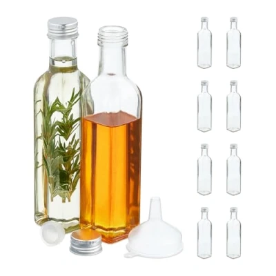 Afbeelding van glazen flesjes set van 16 met dop klein 250 ml olieflesjes