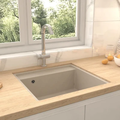 Afbeelding van Gootsteen met overloopgat graniet beige