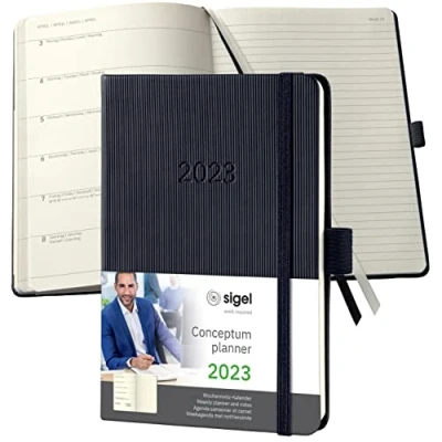 Afbeelding van Sigel Conceptum agenda 2023 weekagenda A6 4 talig black met notitieruimte hardcover. SI C2315