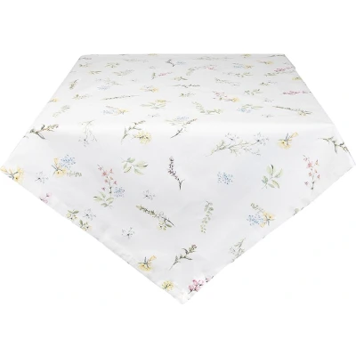 Afbeelding van Clayre &amp; Eef Tafelkleed 150x250 cm Wit Roze Katoen Rechthoek Bloemen