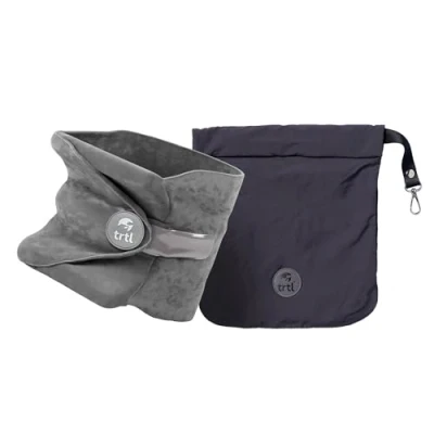 Afbeelding van trtl Travel Pillow grijs, ruimtebesparend nekkussen, ontspannen reizen in het vliegtuig, auto en bus, uniek ondersteuningssysteem, machinewasbaar