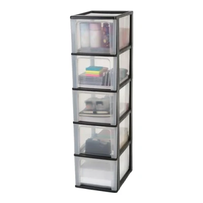 Image de Iris Ohyama, Tour de Rangement Plastique, 5 Grands Tiroirs, Noir, Ouverture Facile, Format A4, A5 &amp; A6, Meuble, Organisateur, pour Bureau, Fourniture Scolaire, Papeterie, Sans BPA, OCH 2500