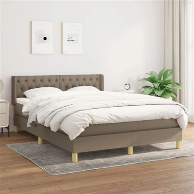 Image de vidaXL Lit à sommier tapissier avec matelas Taupe 140x190 cm Tissu