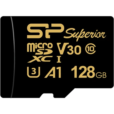 Afbeelding van Silicon Power 128Go MicroSD kaart Gouden (microSDXC, 128 GB, U3, UHS I), Geheugenkaart, Zwart