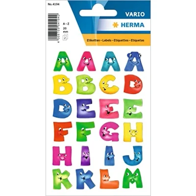 Afbeelding van Etiket HERMA 4194 28mm letters a z gezichten 48 stuks Blister 2 vel 10
