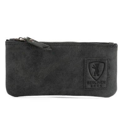 Afbeelding van Berliner Bags Vintage leren etui met YKK ritssluiting, robuust, voor pennen en accessoires, donkergrijs