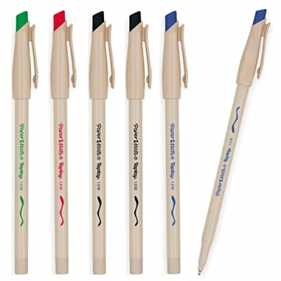 Afbeelding van Newell Brands Paper Mate Replay balpen, uitgumbaar, medium punt, 1,0 mm, verschillende kleuren, zwart, blauw, rood, groen, 6 stuks