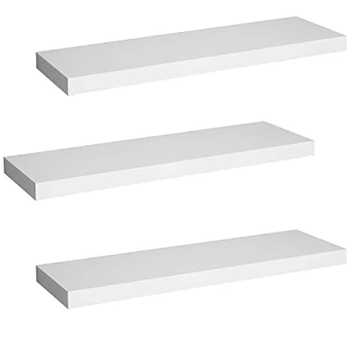 Afbeelding van WOLTU RG9369ws 3 Set van zwevende houten wandplanken MDF, wit, voor woonkamer, keuken, slaapkamer, badkamer enz