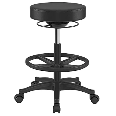 Afbeelding van Werkkruk, hoge zitting, ergonomische dynastieke kruk, bureaukruk, zit sta draaibaar en verstelbaar, 59,5 81 cm, met verstelbare ronde voetsteun, zwart