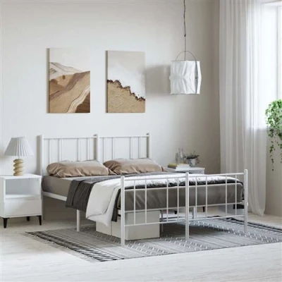 Afbeelding van Bedframe met hoofd en voeteneinde metaal wit 150x200 cm