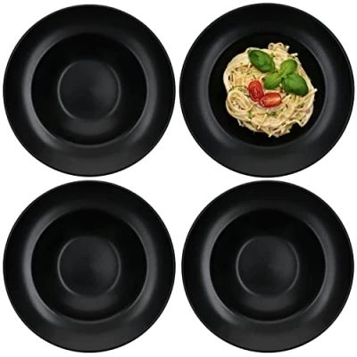 Afbeelding van MamboCat Set van 4 Nero pastaborden, mat zwart, 400 ml, Ø 27 cm, soepborden, aardewerk, servies voor het presenteren pasta, alternatief soep, salade enz