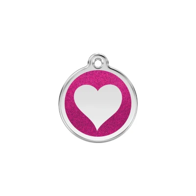 Afbeelding van Heart Hot Pink glitter hondenpenning small/klein dia. 2 cm RedDingo