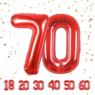 Afbeelding van Rode ballonnen in de vorm van een cijfer 70 voor verjaardagsfeestdecoratie, 101,6 cm, enorme cijferballonnen mannen en vrouwen, cm