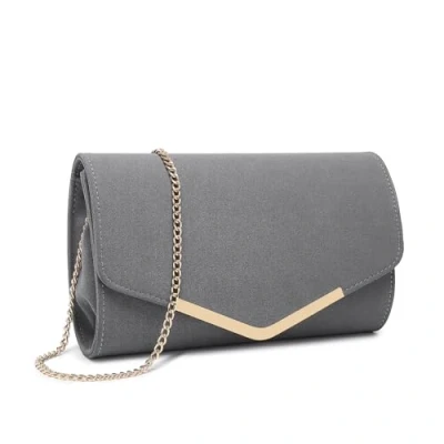 Afbeelding van Miss Lulu Elegante clutch voor dames, avondtas, handtas met ketting, bruiloft, feest, eindejaarsbal, grijs.