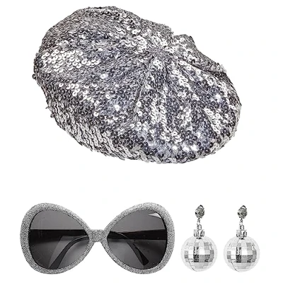 Afbeelding van Widmann 68599 Disco verkleedset, glitterhoed, glitterbril, oorbellen met discobal, themafeest, carnaval