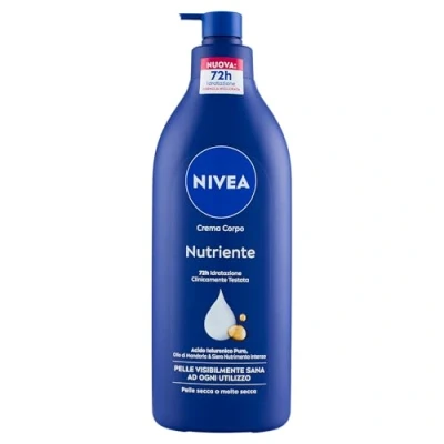 Afbeelding van NIVEA Voedende lichaamscrème, 500 ml, 72 uur hydraterende lichaamscrème verrijkt met zuiver hyaluronzuur, amandelolie en serum voor intensieve voeding, vochtinbrengende crème droge of zeer