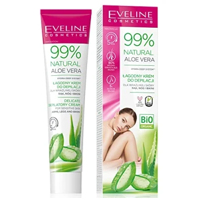 Afbeelding van Eveline Cosmetics 99% Natural Aloe Vera Depilatory Cream For Arms, Legs and Bikini 125ml.