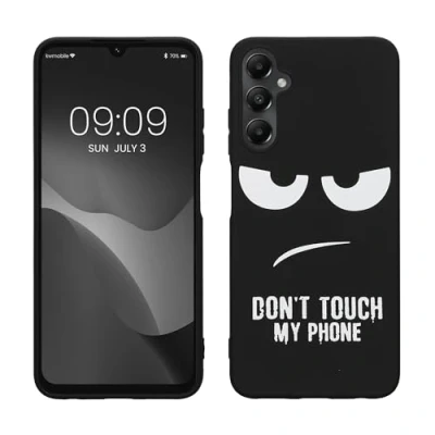 Afbeelding van kwmobile telefoonhoesje geschikt voor Samsung Galaxy A05s Hoesje smartphone in wit / zwart Backcover van TPU Don&#039;t Touch My Phone design