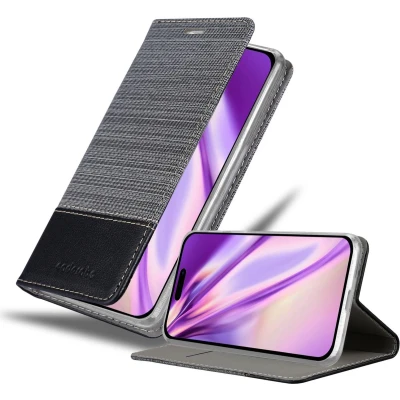 Afbeelding van Cadorabo Hoesje geschikt voor Apple iPhone 14 PRO in GRIJS ZWART Beschermhoes met magnetische sluiting, standfunctie en kaartvakje Book Case Cover Etui