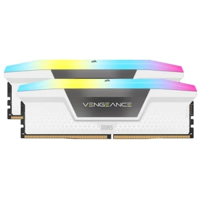 Afbeelding van CORSAIR VENGEANCE RGB DDR5 RAM 64 GB (2 x 32 GB) 6000 MHz CL30 36 76 1,4 V AMD EXPO &amp; Intel XMP desktopgeheugen wit (CMH64GX5M2B6000Z30W)