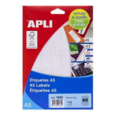 Afbeelding van Apli Witte Etiketten Print &amp; Write Ft 19 X 27 Mm (b H), 735 Stuks, 49 Per Blad (1865) Etiket