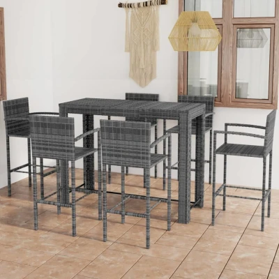 Afbeelding van 7 delige Tuinbarset met armleuningen poly rattan grijs