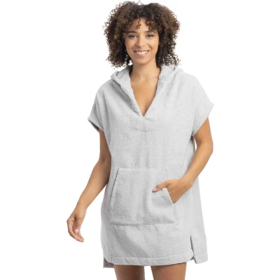 Afbeelding van HOMELEVEL badstof poncho voor dames Maat S strandponcho 100% katoen Met kangoeroezak en capuchon Lichtgrijs