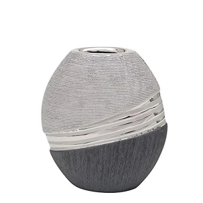 Afbeelding van Dekohelden24 Elegante moderne decoratieve vaas van keramiek, ovaal, zilvergrijs, 16 cm