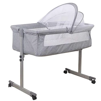 Afbeelding van WODFARR Cododo babybed, 2 in 1, wieg met matras en muggennet, babywieg, draagkracht 50 kg, hoogteverstelling (96 x 57 77 cm, grijs)