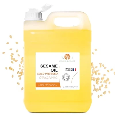 Afbeelding van 100% pure biologische sesamolie, koudgeperst, huid en haarverzorging, Ayurveda massage, antioxidant, multifunctioneel, voedt haar huid, 5000 ml