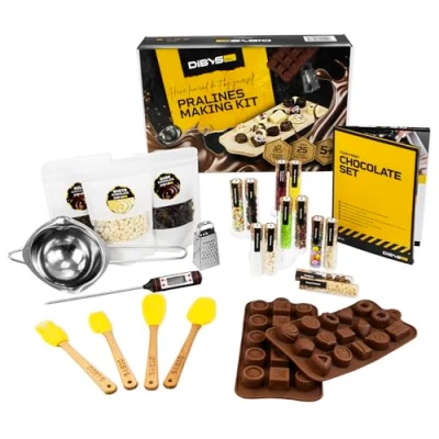 Afbeelding van DIBYS Doe het zelf set voor maken van pralines, chocoladeset met natuurlijke ingrediënten en 12 vullingen, cadeau idee kinderen volwassenen, ideaal verjaardagen Kerstmis,