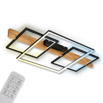 Afbeelding van LED plafondlamp Cadre, CCT, 75 cm, zwart, hout