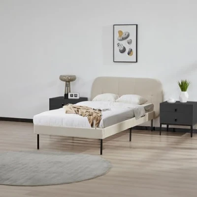 Afbeelding van Gestoffeerd bed Porvoo met bedbodem 90x200 cm beige [en.casa]