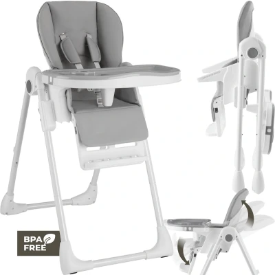 Afbeelding van tectake® Kinderstoel Hoge Stoel Sophia Inklapbaar en In Hoogte Verstelbaar Inclusief 5 Puntsgordel Baby Eetstoel Babytafelstoel Opvouwbare wit / grijs