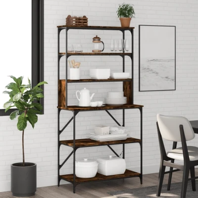 Afbeelding van Bakkersrek 6 laags 90x40x180 cm bewerkt hout gerookt eikenkleur