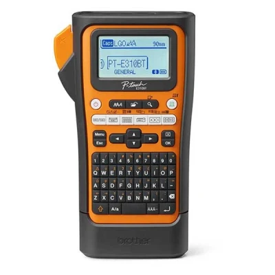 Image de Brother P Touch PT E310BTVP Étiqueteuse noir et blanc transfert thermique Rouleau (1,8 cm) 180 dpi jusqu&#039;à 20 mm/sec USB 3.0, Bluetooth 5.0 outil de coupe aperçu avant impression orange,