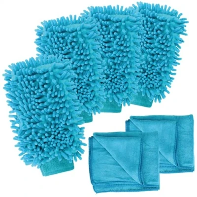 Afbeelding van COM FOUR® 6 delige autoverzorgingsset met microvezeldoek en washandschoen (06 autowasset)