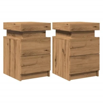 Afbeelding van vidaXL Nachtkastjes 2 st met LED 35x39x55 cm hout artisanaal eiken