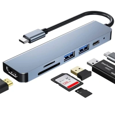 Afbeelding van USB C hub, multi poortadapter voor MacBook Pro, 6 in 1 naar HDMI Hub compatibel met laptops en andere type apparaten (4K USB3.0 USB2.0 SD/TF kaart