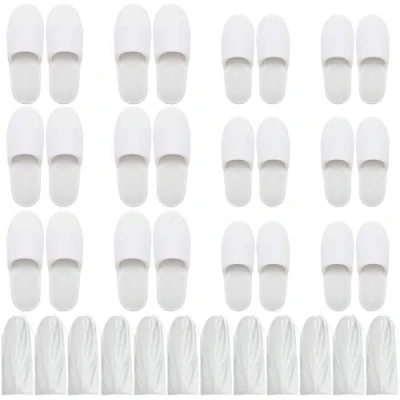 Afbeelding van Bizarre.ly Witte Zachte Spa Slippers met Tasje (12 Paar) Gesloten Teen Wasbaar Herbruikbaar Twee Maten (S,L) Past Mannen &amp; Vrouwen Voor Badkamer, Gasten, Reizen, Huis, Huwelik Hotel