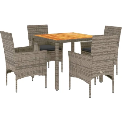Afbeelding van vidaXL 5 delige Loungeset met kussens poly rattan en acaciahout grijs