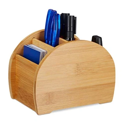 Afbeelding van Relaxdays Pennenhouder bamboe pennenbak 4 vakken bureau organizer