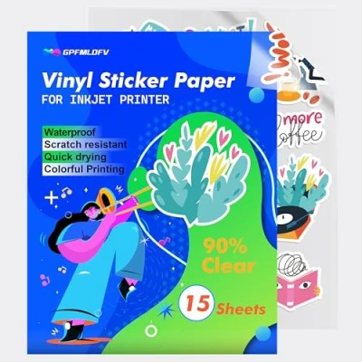 Afbeelding van 15 vellen zelfklevend vinylpapier, bedrukbaar, waterdicht, voor inkjetprinters, wit, transparant, A4,