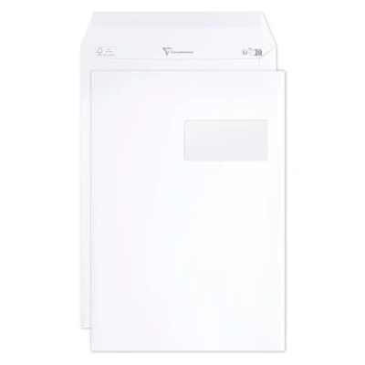 Afbeelding van Clairefontaine 10250C doos met 250 witte hoezen C4 229 x 324 mm zelfklevend 120 g/m² venster van kristalpapier 50 100 cm (positie 50/20)