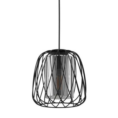 Afbeelding van Eglo Hanglamp Floresta 1x Zwart/gestoomd Glas Zwart