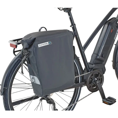 Afbeelding van HikeMeister ® Prophete Roll top E bike Luxe waterdichte enkele 20 liter fietstas zwart met reflectie veiligheid 100% Waterdicht schouderriem