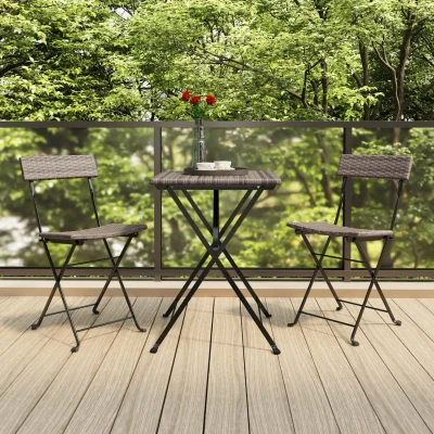 Afbeelding van Bistrostoelen 2 st inklapbaar poly rattan en staal grijs