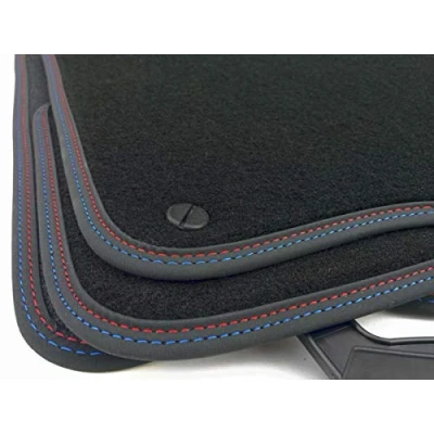 Afbeelding van Set van 4 fluwelen vloermatten voor 3 serie E46 M3, dubbele naad, rood en blauw